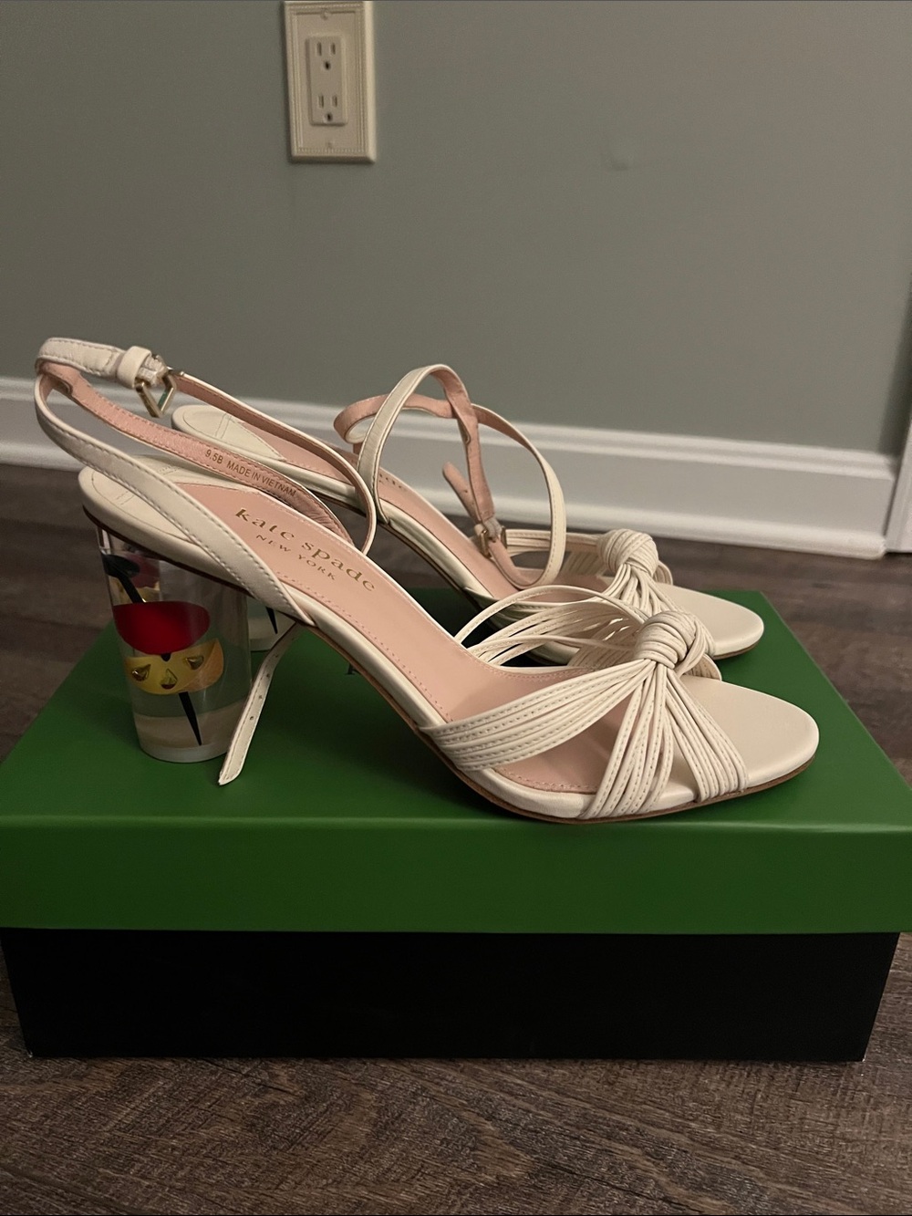 kate spade Ivory Knotted Slingback Sandals with Decorative Clear Heel